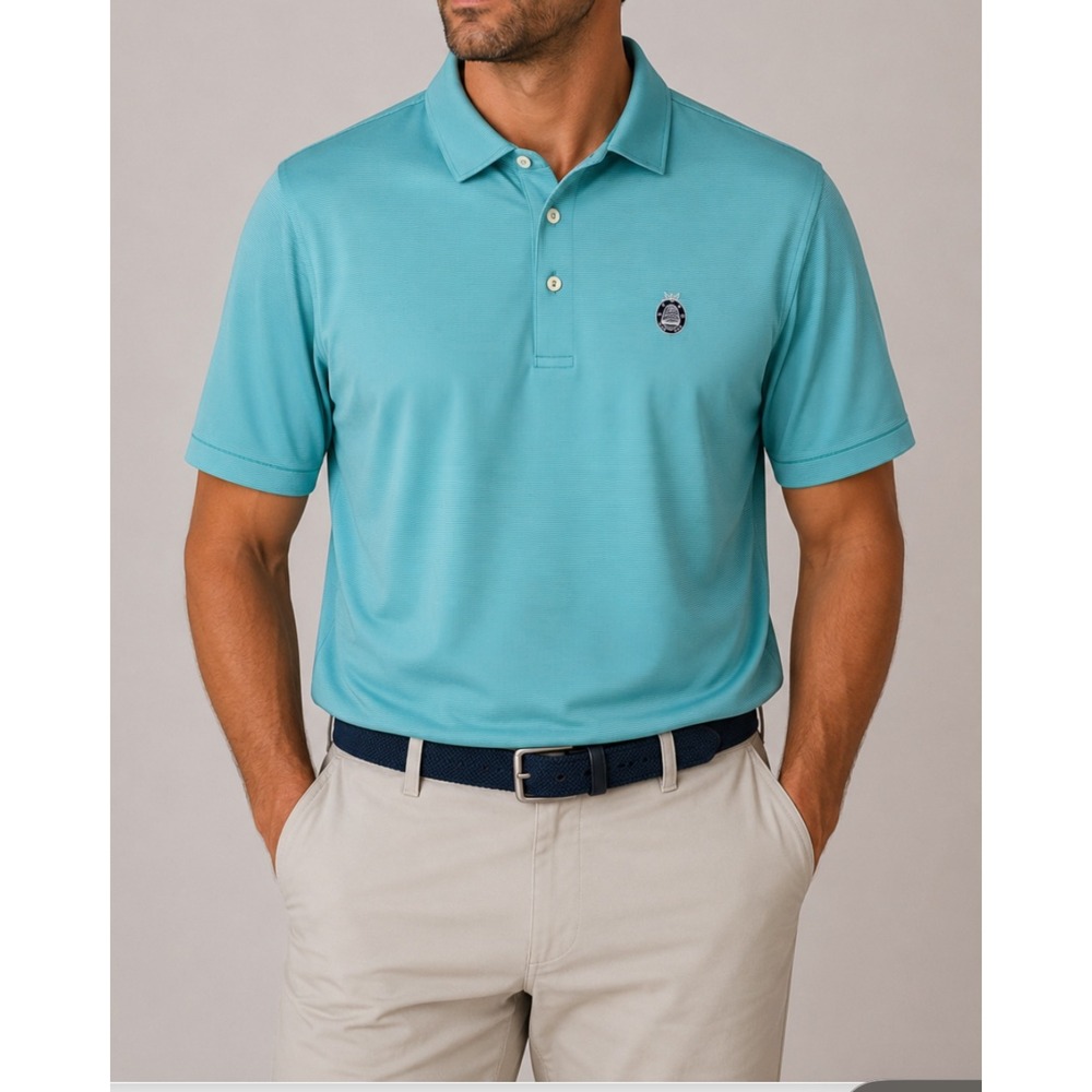Peter Millar Summer Comfort Mens Large Teal Micro Stripe Beehive Golf Polo Shirt
